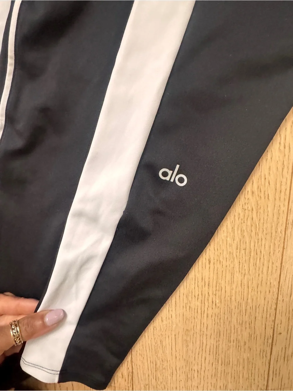 Alo Black Leggings with White Side Stripes